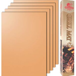 LOOCH Copper Grill Mat Set of 5 - Non-Stick BBQ Outdoor Grill & Baking Mats - Reusable and Easy to Clean - Works on Gas, Charcoal, Electric Grill and More - 15.75 x 13 Inch