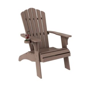 efurden adirondack chair, oversize and weather resistant poly lumber chair with cup holder for patio, lawn and garden, brown