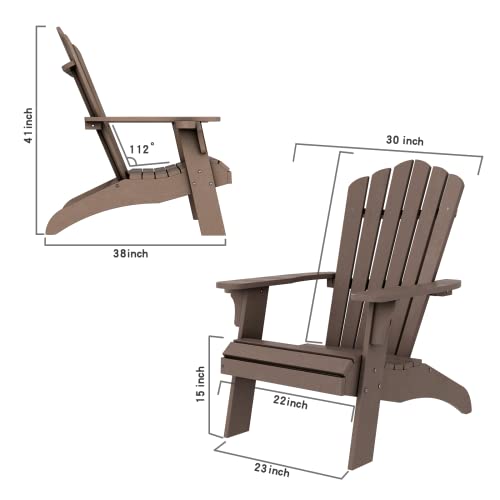 EFURDEN Adirondack Chair, Oversize and Weather Resistant Poly Lumber Chair with Cup Holder for Patio, Lawn and Garden, Brown