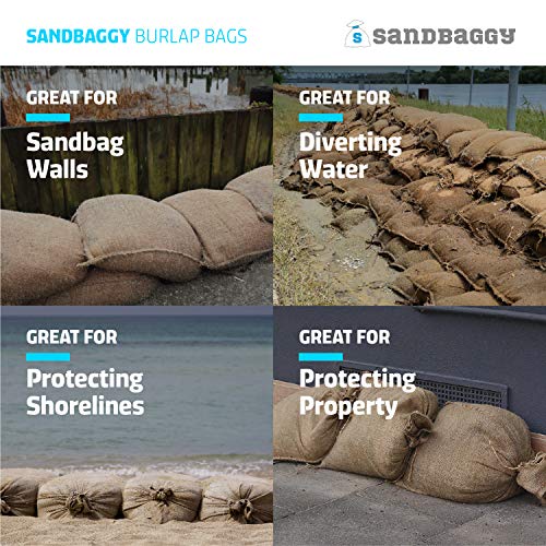 Sandbaggy Burlap Sand Bags - Size: 14" x 26" - 50 lb Weight Capacity - For Flooding, Flood Water Barrier, Tent Sandbags, Store Bags - Sandbags-Sand Not Included - Sand Bags for Flooding(10 Bags)