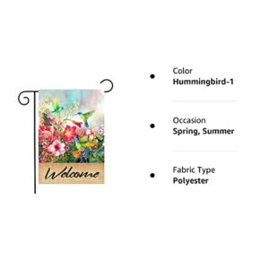 Hummingbird Garden Flag Spring Hibiscus Flower Summer Garden Flags 12x18 Double Sided Welcome Flag Home Outdoor Patio Yard Lawn Decor