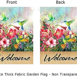 Hummingbird Garden Flag Spring Hibiscus Flower Summer Garden Flags 12x18 Double Sided Welcome Flag Home Outdoor Patio Yard Lawn Decor