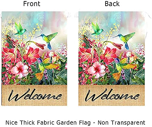 Hummingbird Garden Flag Spring Hibiscus Flower Summer Garden Flags 12x18 Double Sided Welcome Flag Home Outdoor Patio Yard Lawn Decor