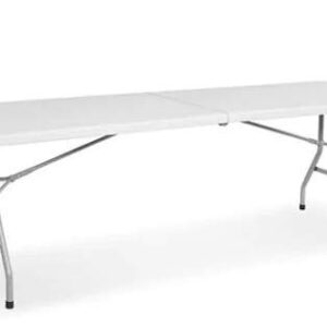 New Home Era Folding Table - Foldable Heavy Duty Plastic Table for Indoor & Outdoor Parties, Picnic, Camping, Wedding BBQ Catering, Garden Dining - Fold-in-Half Portable Utility Table - White - 8ft