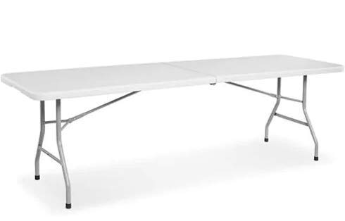 New Home Era Folding Table - Foldable Heavy Duty Plastic Table for Indoor & Outdoor Parties, Picnic, Camping, Wedding BBQ Catering, Garden Dining - Fold-in-Half Portable Utility Table - White - 8ft