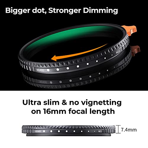 K&F Concept 77mm Putter Variable ND Filter ND2-ND400 (1-9 Stops) 28 Multi-Layer Coatings Import AGC Glass Adjustable Neutral Density Filter for Camera Lens (Nano-X Series)