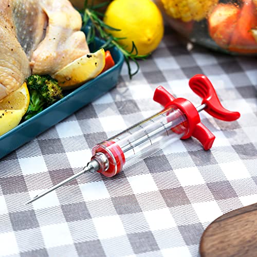 Meat Injector, Plastic Marinade Turkey Injector with 1-oz Capacity 2pcs stainless steel needles by DIMESHY