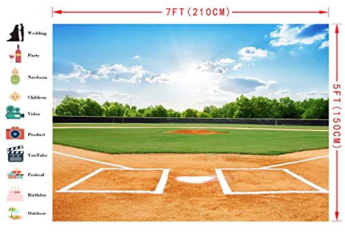 SOOUVEI Baseball Field Backdrop Polyester Stadium 7x5ft Outdoor Sport Green Grass Ballpark Photography Background Party Supplies Banner Home Decor Boy Student Birthday Portrait Photo Booth Studio Prop