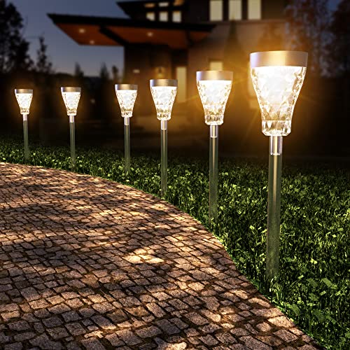 JACKYLED 8 Pack Solar Pathway Lights with Ripple Effect, 3 Modes, Solar Walkway Lights Outdoor Waterproof Garden Landscape Decorative Lighting Auto On/Off for Path Driveway Backyard Lawn