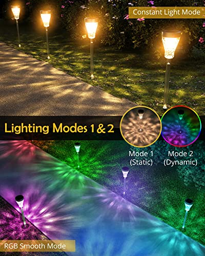 JACKYLED 8 Pack Solar Pathway Lights with Ripple Effect, 3 Modes, Solar Walkway Lights Outdoor Waterproof Garden Landscape Decorative Lighting Auto On/Off for Path Driveway Backyard Lawn