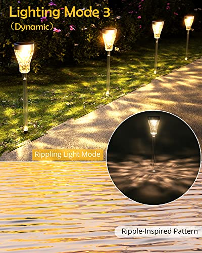 JACKYLED 8 Pack Solar Pathway Lights with Ripple Effect, 3 Modes, Solar Walkway Lights Outdoor Waterproof Garden Landscape Decorative Lighting Auto On/Off for Path Driveway Backyard Lawn