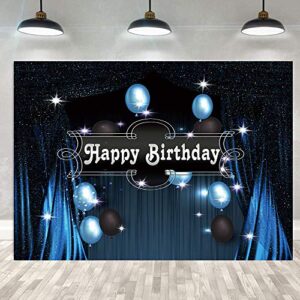 7×5 happy birthday party backdrop blue black starry curtain photography background blue ballon starry stars women adult baby children man boy birthday party decoration photo studio booth