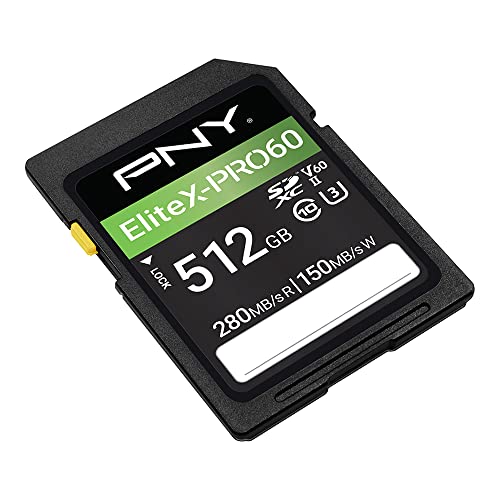 PNY 512GB EliteX-PRO60 UHS-II SDXC Memory Card - 280MB/s Read, U3, V60, 4K UHD, Full HD, UHS-II for Professional Photographers & Content Creators, DSLR & Mirrorless Cameras &Advanced Video Cameras