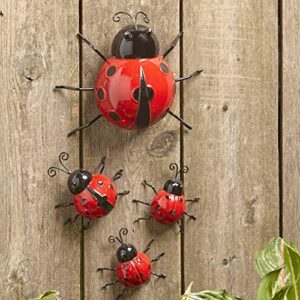 the lakeside collection metal ladybug garden decorations with red and black spots – set of 4
