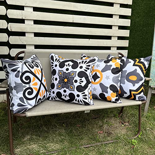 Hckot Black and White Outdoor Throw Pillow Covers for Patio Furniture Pack of 4 Geometric Boho Waterproof Pillow Cases for Couch Garden Tent Balcony