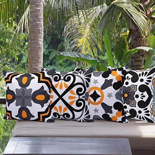 Hckot Black and White Outdoor Throw Pillow Covers for Patio Furniture Pack of 4 Geometric Boho Waterproof Pillow Cases for Couch Garden Tent Balcony