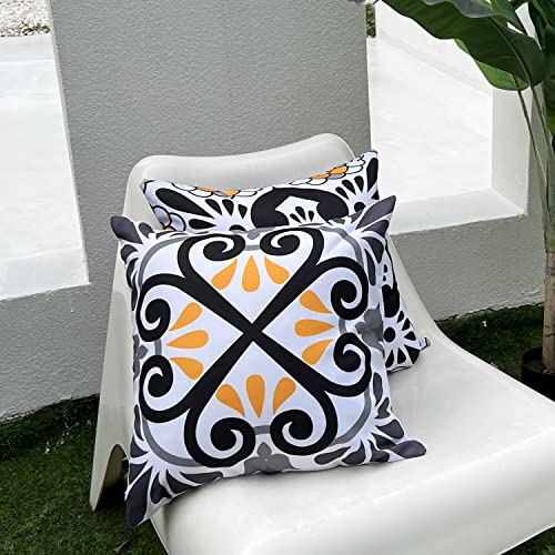 Hckot Black and White Outdoor Throw Pillow Covers for Patio Furniture Pack of 4 Geometric Boho Waterproof Pillow Cases for Couch Garden Tent Balcony