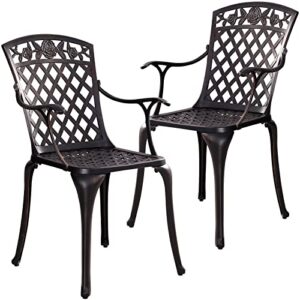 withniture cast aluminum patio chairs set of 2, patio bistro dining chairs set with large back, all weather metal outdoor chairs for garden deck backyard, lattice weave design