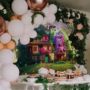 Magic Flowers House Backdrop Fairy Buttfly Woodland Background for Birthday Party Supplies Kids Movie Scene for Girls Madrigal Family Happy Birthday Background Decorations (5X3FT)