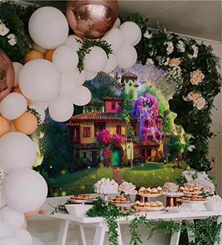 Magic Flowers House Backdrop Fairy Buttfly Woodland Background for Birthday Party Supplies Kids Movie Scene for Girls Madrigal Family Happy Birthday Background Decorations (5X3FT)