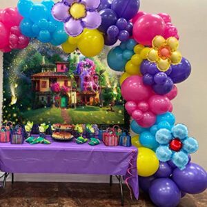 Magic Flowers House Backdrop Fairy Buttfly Woodland Background for Birthday Party Supplies Kids Movie Scene for Girls Madrigal Family Happy Birthday Background Decorations (5X3FT)