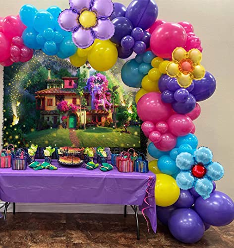 Magic Flowers House Backdrop Fairy Buttfly Woodland Background for Birthday Party Supplies Kids Movie Scene for Girls Madrigal Family Happy Birthday Background Decorations (5X3FT)