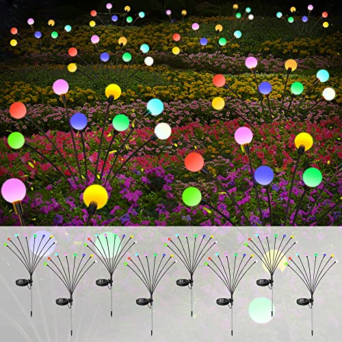 Solar Garden Lights, 8 Pack 64 LED New Upgraded Solar Firefly Lights Outdoor Waterproof, High Flexibility Starburst Swaying Solar Lights, Solar Garden Outdoor Lights for Yard Patio Pathway, Multicolor