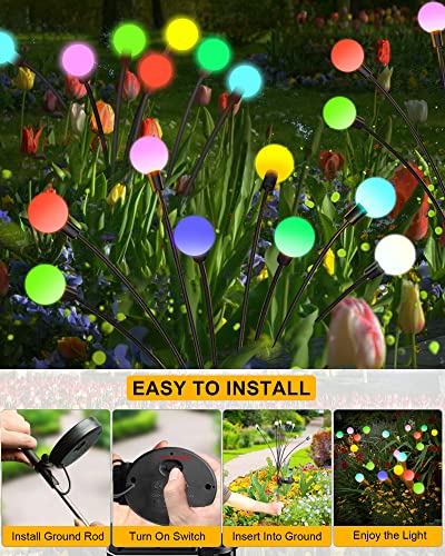 Solar Garden Lights, 8 Pack 64 LED New Upgraded Solar Firefly Lights Outdoor Waterproof, High Flexibility Starburst Swaying Solar Lights, Solar Garden Outdoor Lights for Yard Patio Pathway, Multicolor