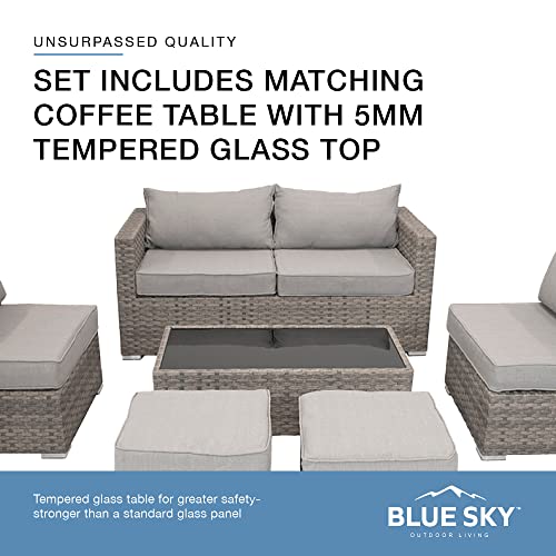 Blue Sky Outdoor Living Blue Sky Sheffield 6-Piece Aluminum Conversation Set, All-Weather Resin Wicker Outdoor Furniture, Brown/Grey for Patio, Lawn, Garden, or Poolside