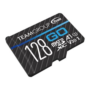 TEAMGROUP GO Card 128GB Micro SDXC UHS-I U3 V30 4K for GoPro & Drone & Action Cameras High Speed Flash Memory Card with Adapter for Outdoor, Sports, 4K Shooting, Nintendo-Switch TGUSDX128GU303