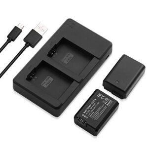 NP-FW50 Battery 2 Packs 1500mAh Rechargable Li-ion Batteries and Dual Charger for Sony A6500, A6400, A6300, A6000, A7, A7II, A7RII, A7SII, A7S, A7S2, A7R, A7R2, A55, A5100, RX10, RX10II