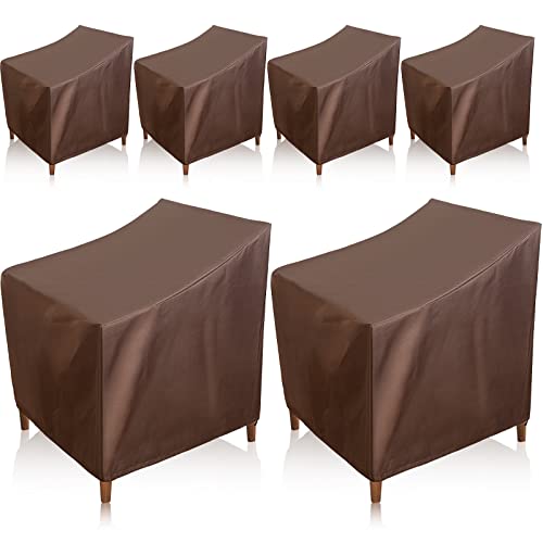 6 Pack Waterproof Patio Chair Covers Outdoor Lounge Deep Seat Covers 30W x 28D x 32H Inch Heavy Duty Patio Furniture Covers Single Lawn Chair Covers for Swivel Patio Garden Lawn Lounge Chair, Brown