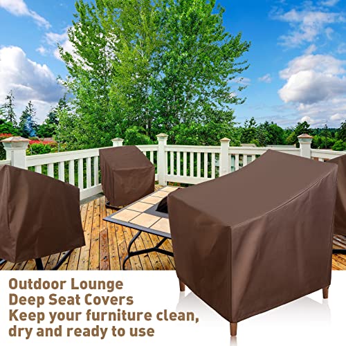 6 Pack Waterproof Patio Chair Covers Outdoor Lounge Deep Seat Covers 30W x 28D x 32H Inch Heavy Duty Patio Furniture Covers Single Lawn Chair Covers for Swivel Patio Garden Lawn Lounge Chair, Brown