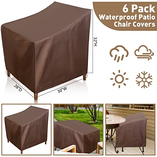 6 Pack Waterproof Patio Chair Covers Outdoor Lounge Deep Seat Covers 30W x 28D x 32H Inch Heavy Duty Patio Furniture Covers Single Lawn Chair Covers for Swivel Patio Garden Lawn Lounge Chair, Brown