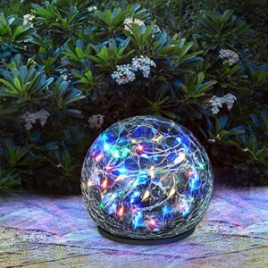 wenmer garden solar lights decorative globe solar lights outdoor colored cracked glass solar ball lights waterproof led solar globe lights for patio table yard pathway lawn decor, multicolor (5.9”)