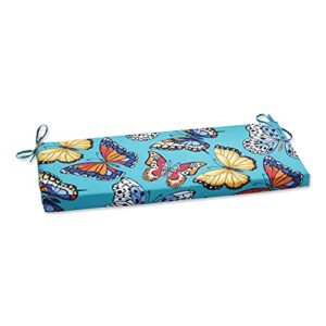 pillow perfect outdoor/indoor butterfly garden turquoise bench/swing cushion, 45″ x 18″, blue