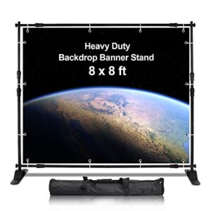 aktop 8×8 ft heavy duty backdrop banner stand kit, adjustable photography step and repeat stand for parties, portable trade show photo booth background with carrying bag