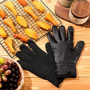 BBQ Gloves Kit 100 Ct Nitrile Gloves and 2 Cotton Glove Liners Disposable Glove Kit with Washable Heat Resistant Liner Reusable Oven Mitts with Replaceable Covers for Grilling Cooking Gloves, Black