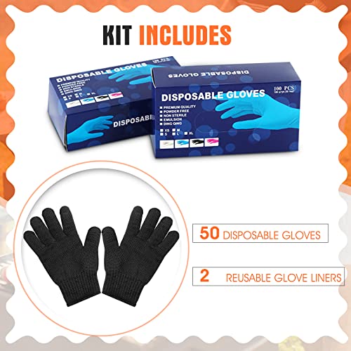 BBQ Gloves Kit 100 Ct Nitrile Gloves and 2 Cotton Glove Liners Disposable Glove Kit with Washable Heat Resistant Liner Reusable Oven Mitts with Replaceable Covers for Grilling Cooking Gloves, Black