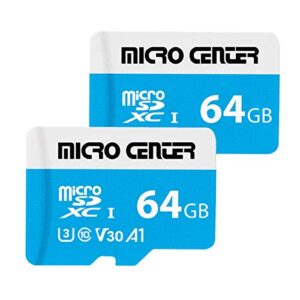 micro center 64gb microsdxc card 2 pack, nintendo-switch compatible micro sd card, uhs-i c10 u3 v30 4k uhd video a1 r/w speed up to 95/30 mb/s flash memory card with adapter (64gb x 2)