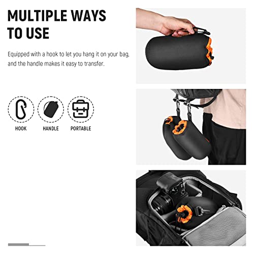 NEEWER Camera Lens Pouch (4 Packs, 4 Sizes) Thick Protective Bag with Drawstring Design, Orange Interior, Soft Plush Neoprene Bag for Sony, Canon, Nikon, Pentax, Olympus, Panasonic DSLR Lens