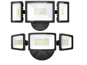 onforu 55w + 70w led security light, ip65 waterproof outdoor flood light, 3 adjustable heads wall mount floodlight for eave, garden, garage, yard