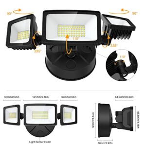 Onforu 55W + 70W LED Security Light, IP65 Waterproof Outdoor Flood Light, 3 Adjustable Heads Wall Mount Floodlight for Eave, Garden, Garage, Yard