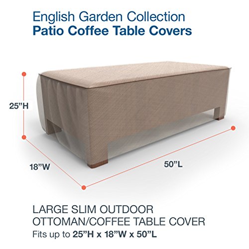 Budge P4A04PM1 English Garden Slim Patio Ottoman/Coffee Table Cover Heavy Duty and Waterproof, Large, Two-Tone Tan