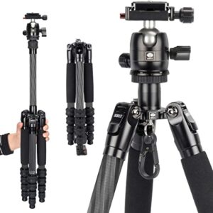 SIRUI Carbon Fiber Travel Tripod Compact Lightweight Slik Tripod with B00K Head, Arca Swiss Plate, Load 8kg/17.6lbs, Weight 2lbs, Folded Height 13" (Traveler 5CX)