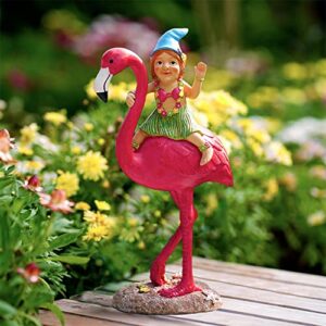 goodeco gnome and flamingo garden statue gifts – mom gifts,flamingo gifts for women,pink flamingo figurines yard lawn sculpture garden decor,gift ideal for parents 6*11 inch (lady)