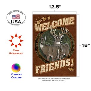 Toland Home Garden 110021 Welcome Deer Flag, Garden 12.5" x18", Double Sided for Outdoor House Yard Decoration