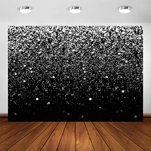 COMOPHOTO Silver Bokeh Black Backdrop 7x5ft Birthday Party Silver Black Themed Photography Background Silver Dots Decorations Wedding Birthday Party Events Banner Photo Booth Backdrops