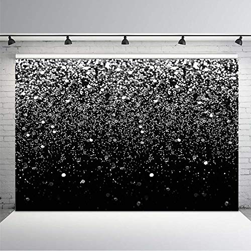 COMOPHOTO Silver Bokeh Black Backdrop 7x5ft Birthday Party Silver Black Themed Photography Background Silver Dots Decorations Wedding Birthday Party Events Banner Photo Booth Backdrops