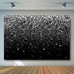 COMOPHOTO Silver Bokeh Black Backdrop 7x5ft Birthday Party Silver Black Themed Photography Background Silver Dots Decorations Wedding Birthday Party Events Banner Photo Booth Backdrops